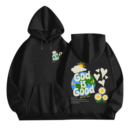 Christian Jesus Hoodies for Men God is Good Bible Verse Sweatshirt Inspirational Graphic Flower Religious Hoodie - color: Black, size: XX-Large