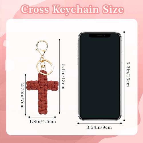 Knit Cross keychain Christian Gifts for Women Men Religious Gifts Bohe Backpack Charms Christian Keychain - color: Red