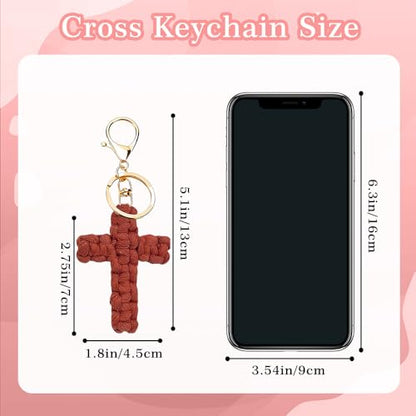 Knit Cross keychain Christian Gifts for Women Men Religious Gifts Bohe Backpack Charms Christian Keychain - color: Red