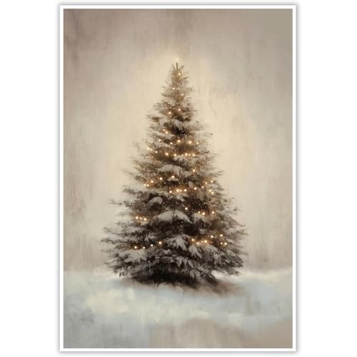 ZKFANKE Farmhouse Christmas Print Snowy Pine Tree Painting 16x24Inch UnFramed Christmas Wall Art for Living Room Bedroom and Office with Vintage Nature Style and Vintage Holiday Tree Details - color: ViewArt-6 UnFramed, size: 24"L x 16"W
