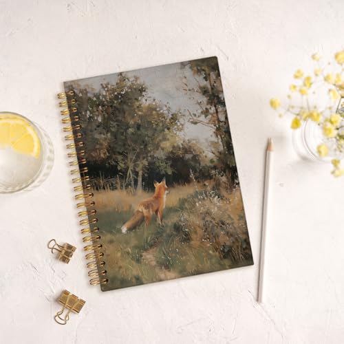 MOFUYU Fox Spiral Notebook Journal,Fox Gifts,Vintage Notebooks for School - color: white(fox)