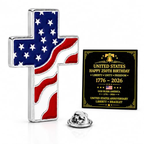 Cross Pin for Women Christian Lapel Brooch Religious Faith Jewelry - color: C1:silver american flag