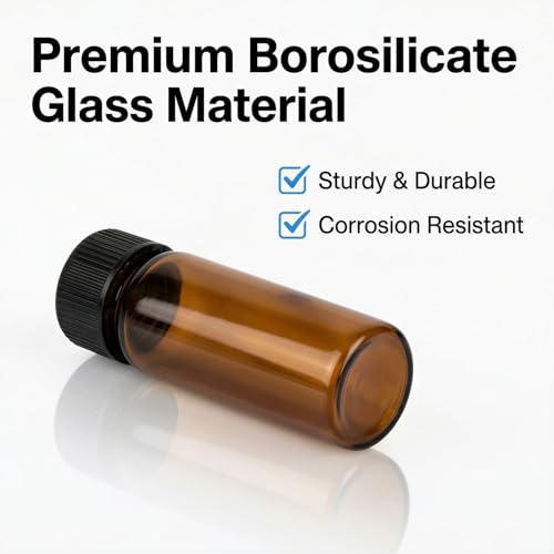 100Pcs 8ml Amber Glass Vials (2 Dram) with Caps - UV Protection Small Brown Sample Bottles for Essential Oils, Anointing Oil & Medicine - Leak Proof Travel Apothecary Jars - color: Amber, size: 8ML