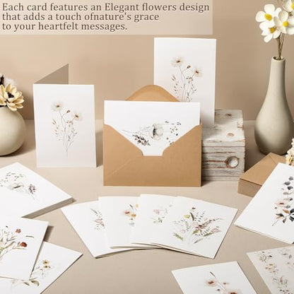 Motiskyy 50 Pcs Blank Greeting Cards 4x6, Blank Cards with Envelopes, 10 Designs, Ideal Stationary Set for All Occasions, Stationary with Matching White Envelope and Sticker(Floral) - style: Floral