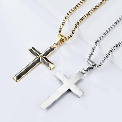 Cross Necklace for Men,Stainless Steel Christian Pendant Jewelry - color: A-Gold-60cm chain