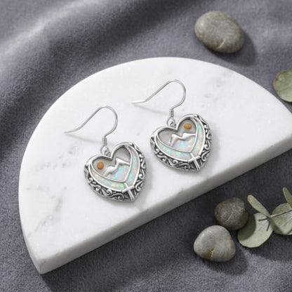 AOBOCO 925 Silver Mustard Seed Cross Heart Dangle Drop Earrings Women - color: Silver-White Opal