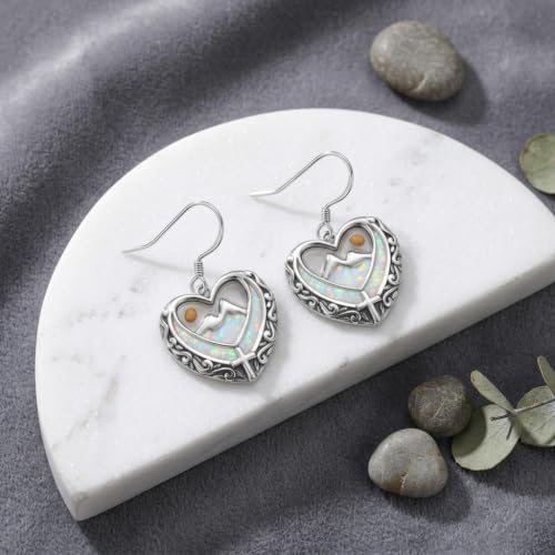 AOBOCO 925 Silver Mustard Seed Cross Heart Dangle Drop Earrings Women - color: Silver-White Opal
