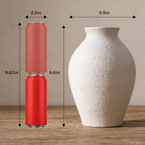 Ceramic Flower Vase Home Decor, 8.6 inch Farmhouse Rustic Vintage Table Vases, Living Room Kitchen Bedroom Decorations for House Book Shelf Office Coffee Desk Dining Fireplace - size: 8.6'' Tall