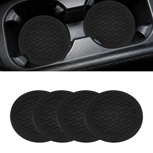 4PCS Car Cup Holder Coasters - 2.75 Inch Non-Slip Insert Water Bottle Holder Pads, Dustproof Automotive Interior Accessories Mat, Universal for Vehicles, Trucks, RVs (Black) - color: Black