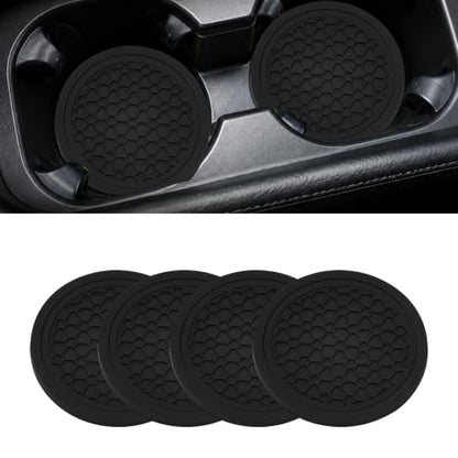 4PCS Car Cup Holder Coasters - 2.75 Inch Non-Slip Insert Water Bottle Holder Pads, Dustproof Automotive Interior Accessories Mat, Universal for Vehicles, Trucks, RVs (Black) - color: Black