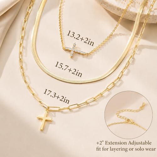 3pcs Gold Cross Necklace for Women, Layered Necklace - color: Gold 1