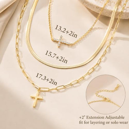 3pcs Gold Cross Necklace for Women, Layered Necklace - color: Gold 1