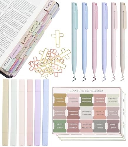 Bible Study Supplies, Bible Journaling Kit Tabs Cross Paper Clips, Highlighters and Pens No Bleed Journaling Supplies