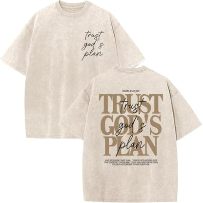 Eatbook Christian Shirts for Men Women Jesus Faith Oversized Acid Wash Tops - color: Apricot Trust God's Plan, size: Small