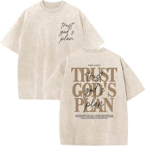 Eatbook Christian Shirts for Men Women Jesus Faith Oversized Acid Wash Tops - color: Apricot Trust God's Plan, size: Medium