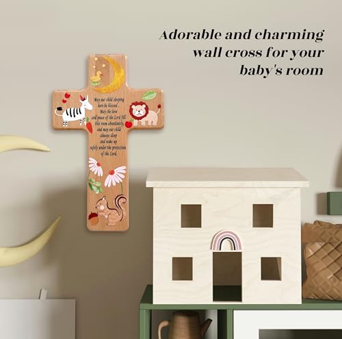 Oraaham Baby Wall Cross-Decorative Wood Cross & angel Child room Wall Hanging for Nursery Perfect Keepsake Baptism, Christening Gift for Boys&Girls