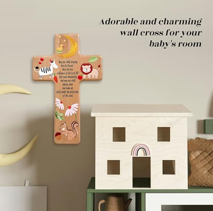 Oraaham Baby Wall Cross-Decorative Wood Cross & angel Child room Wall Hanging for Nursery Perfect Keepsake Baptism, Christening Gift for Boys&Girls
