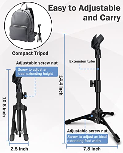 Desktop Mic Stand Portable Foldable Tripod with Mic Clip Holder and 5/8" Male to 3/8" Female Screw Adjustable Microphone Stand. - size: 1 Pack