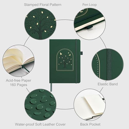 &And Per Se Lined Hardcover Notebook – A5 5.7"x8" College Ruled, 160 Pages, 100gsm Thick Paper – Aesthetic Journal for Women, Gift-Ready Planner, Everyday Writing Notebook (Dark Green) - color: o.Dark Green with Pattern, style: Lined with Pattern