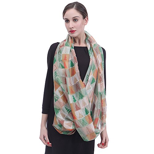 Lina & Lily Holiday Christmas Pattern Print Women's Infinity Scarf Lightweight - color: Multi, Xmas Tree