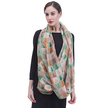 Lina & Lily Holiday Christmas Pattern Print Women's Infinity Scarf Lightweight - color: Multi, Xmas Tree