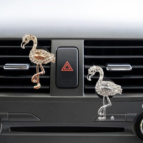 2PCS Bling Flamingo Car Dashboard Air Vent Trim Clips, Crystal Rhinestone Car Air Vent Clip, Cute Animal Car Interior Decoration Charm Accessories (Flamingo) - size: Flamingo