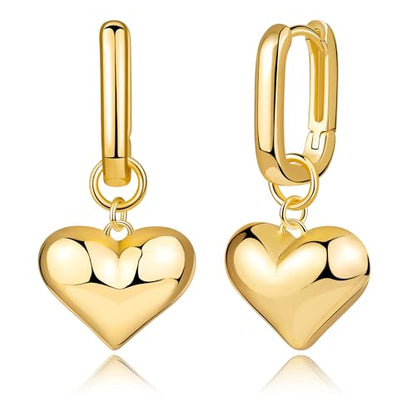 14K Gold Earring Cross Waterdrop Butterfly Heart Knot Earrings for Women Gold Silver Cross Leverback Drop Gold Silver Teardrop Hoop Dangle Earring White Gold Dangle Drop Earring - color: Gold-Puff Heart Dangle Earrings