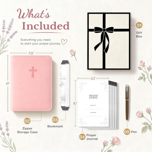 Ospelelf Removable Prayer Journal with Leather Pink 6 Ring Binder 3-Month - color: pink