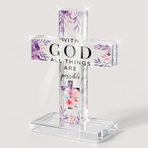 PVOPVO Inspirational Christian Religious Cross Decor Gifts Spiritual Baptism Gifts for Women Men Bible Verse Decor for Home Prayer Room Office Shelf With God All are Possible Crosses - color: god6