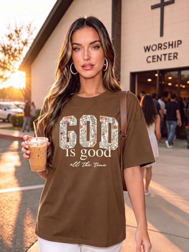 Christian Shirts for Women Oversized Tshirts Vintage Graphic Tees - color: Coffee, size: Medium