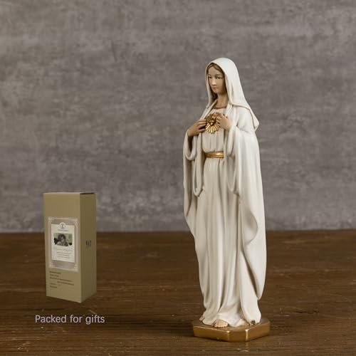 BC Catholic Immaculate Heart of Mary Figure, 6" H Blessed Holy Mother Virgin Mary Statue Indoor, Religious Gifts, Handpainted Renaissance Sculpture Purity & Grace Collection by Buildclassic - color: Gold&white Immaculate Heart