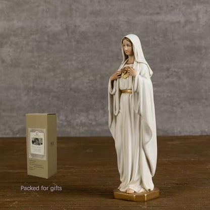BC Catholic Immaculate Heart of Mary Figure, 6" H Blessed Holy Mother Virgin Mary Statue Indoor, Religious Gifts, Handpainted Renaissance Sculpture Purity & Grace Collection by Buildclassic - color: Gold&white Immaculate Heart