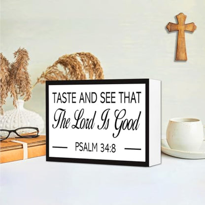 Psalm 34:8 Taste and See that the Lord is Good Sign Wood Box Christian Kitchen Dinning Room Wall Shelf Tabletop Decor 10'' x 6'' - style: Psalm 34:8