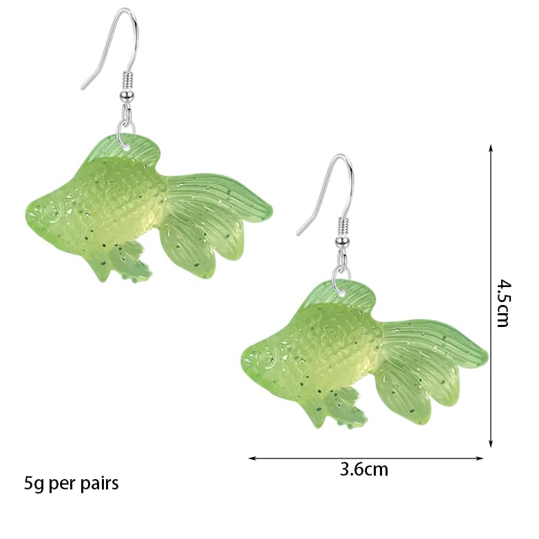 Anmpab Beach Funny Cute Goldfish Dangle Drop Earrings Lovely Resin Transparent Fish Earrings for Women - color: Green