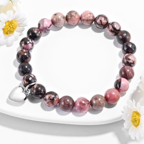 VIBILIA Cross Beaded Bracelets for Women, Birthday Gifts - color: F 2. Heart - Rhodonite