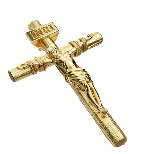 Crucifix Cross Necklace for Men and Women with Exquisite Jesus Pendant and Stainless Steel Chain 16-30 Inch - color: Yellow Gold, size: 0 Inch=No Chains, style: Small Pendant-1.3"x0.8"