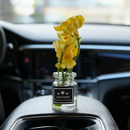 3PCS Daisy Flower Car Dashboard Decorations, Cute Mini Glass Vase Daisy Flower Vehicle Decor, Automotive Interior Aesthetic Dash Ornaments for Women Girl, Universal for SUV Truck Sedan