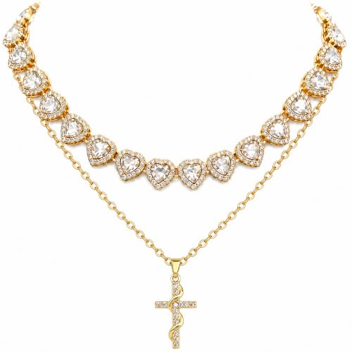 LOKOZ Cross Necklace for Women, Tennis Necklace, Gifts for Women - color: Layered Necklace - Cross 4 - Gold