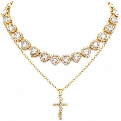 LOKOZ Cross Necklace for Women, Tennis Necklace, Gifts for Women - color: Layered Necklace - Cross 4 - Gold
