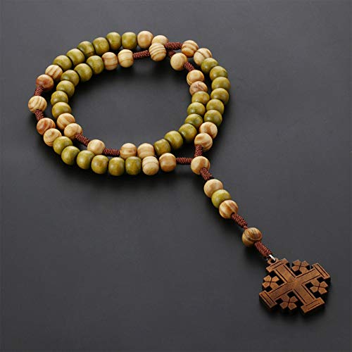 COTTVOTT Wood Rosary Beads Necklace Catholic Saint Benedict Medal Cross Pendant Necklace Prayer Rosary - style: style-2