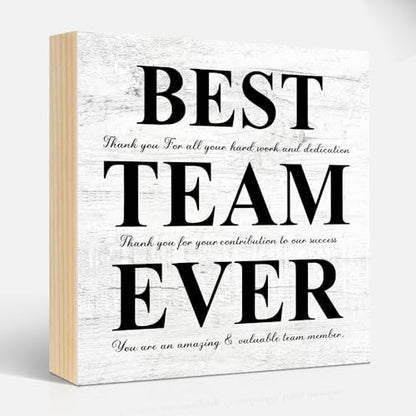 Best Team Ever Motivational Wood Box Sign Gifts for Teammate Leader - color: White-Black
