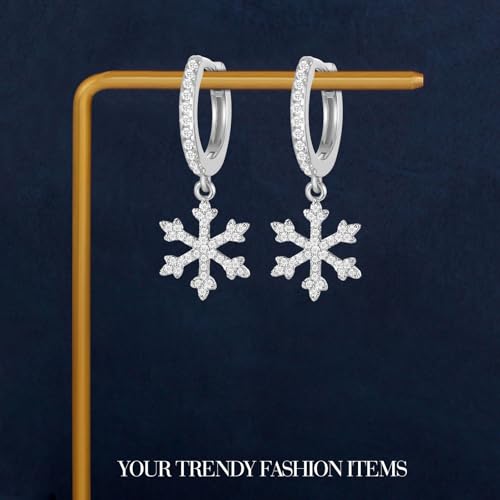 Cross Small Hoop Dangle Earrings 925 Sterling Silver CZ Diamonds Round Huggie Earrings For Men Women - style: snow silver