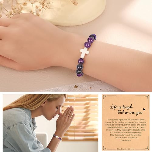 Christian Grandparents - Day Gifts for Women, Religious Cross Bracelet - color: Purple - Life is tough but so are you