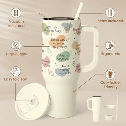 SANDJEST Inspirational Tumbler with Handle 40oz, Daily Positive Inspiration Coffee Cup Stainless Steel Travel Mug, Motivational Gifts for Women Girls Friends Coworker, Gift for Christmas Birthday - color: Inspiration 2