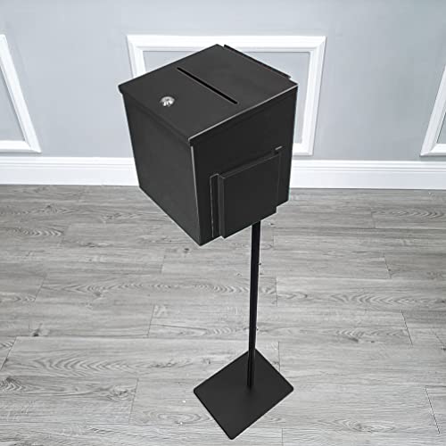 FixtureDisplays® Black Metal Donation Box Floor Stand Lobby Foyer Tithes & Offering Suggestion Collection Ballot Box 11065+10918-BLACK