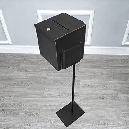 FixtureDisplays® Black Metal Donation Box Floor Stand Lobby Foyer Tithes & Offering Suggestion Collection Ballot Box 11065+10918-BLACK
