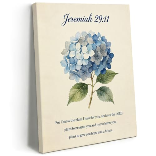 BEASTZHENG Jeremiah Hydrangea Scripture Canvas Wall Art Faith Room Ornament - color: Jeremiah 29：11