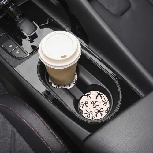 Black Bow Coquette Car Coasters for Cup Holder, Absorbent Coaster for Women - color: Black Bow253