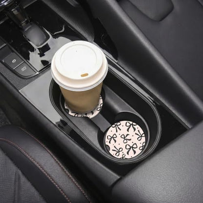 Black Bow Coquette Car Coasters for Cup Holder, Absorbent Coaster for Women - color: Black Bow253