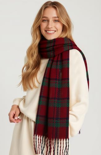 Winter Scarf for Women Plaid Long Oversized blanket Shawl Wraps Gift - color: Red & Green